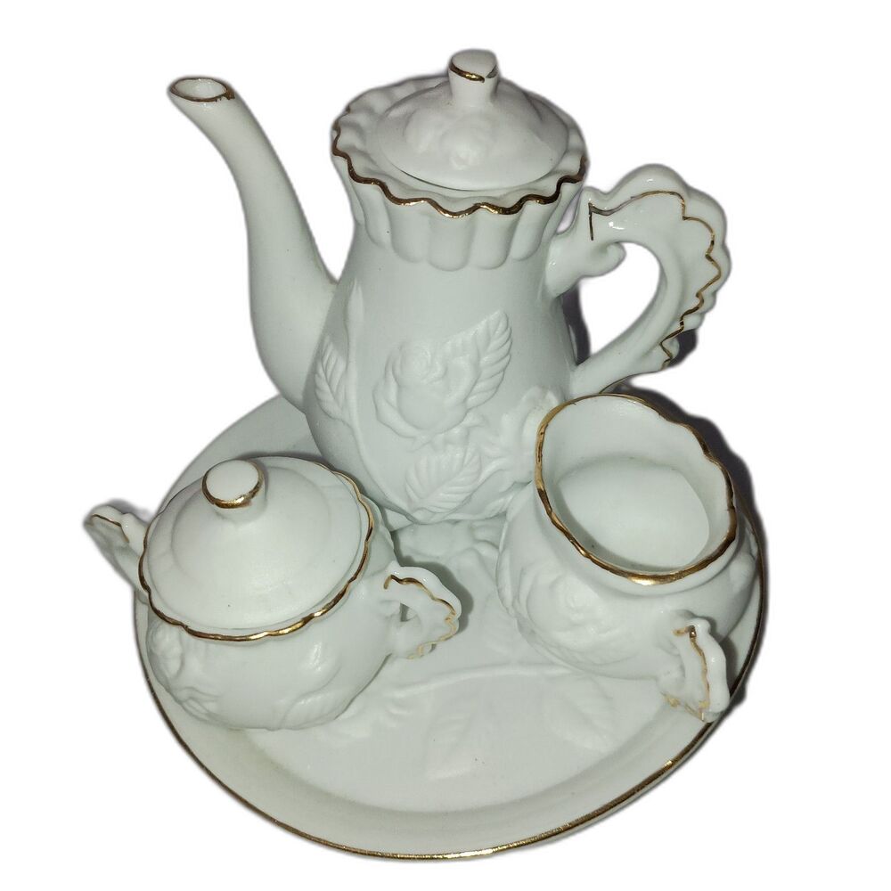The Treasury of Gifts Collection: Vintage Miniature White Porcelain Tea Set-Full